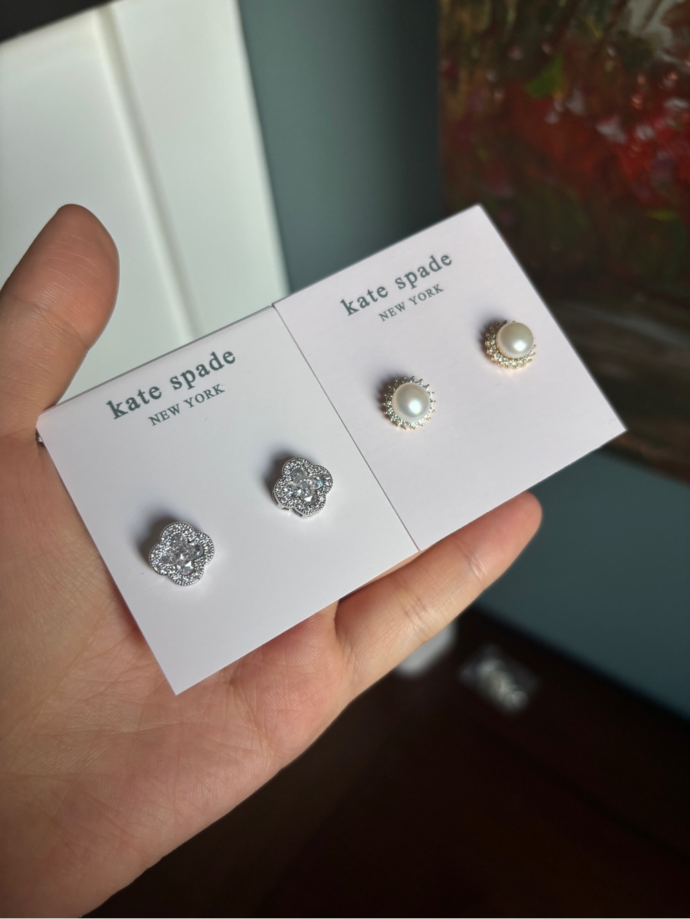 kate spade Kids Pearl and Crystal Stud Duo in White and Silver
